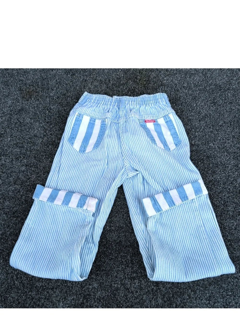 Vintage Osh Gosh Pants Boys 6 Blue Striped Corduroy Cotton USA Toddler Cuffed